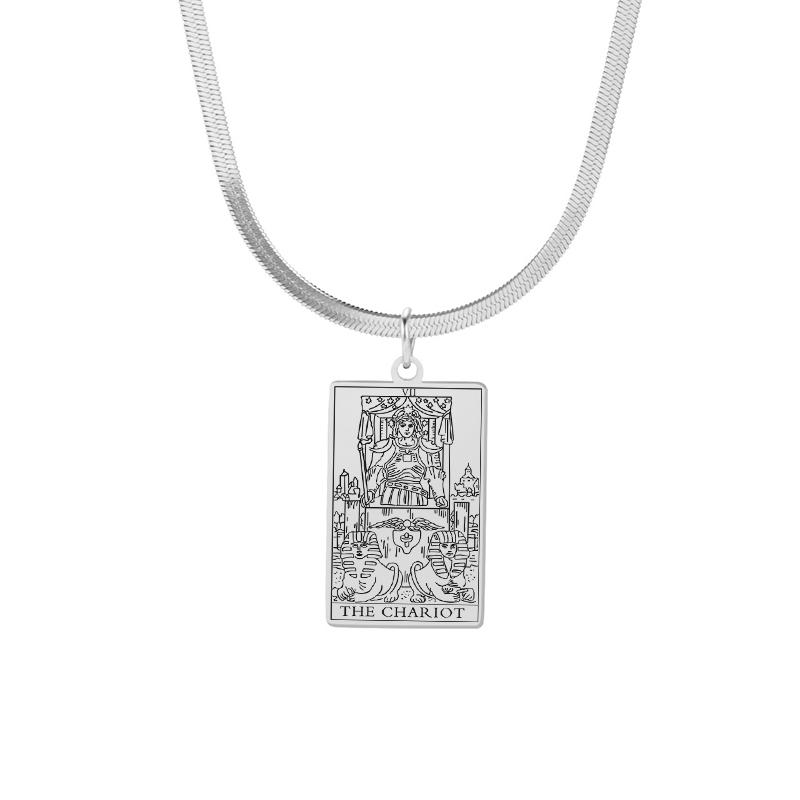 Dawapara Tarot Cards Necklaces Astrology Magic Amulet Stainless Steel Snake Chain Choker 22 Major Arcana Zodiac Tarot Jewelry steel color