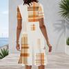 Women Plus Size Round Neck Short Sleeve Geometric Printed A Line Midi Dress