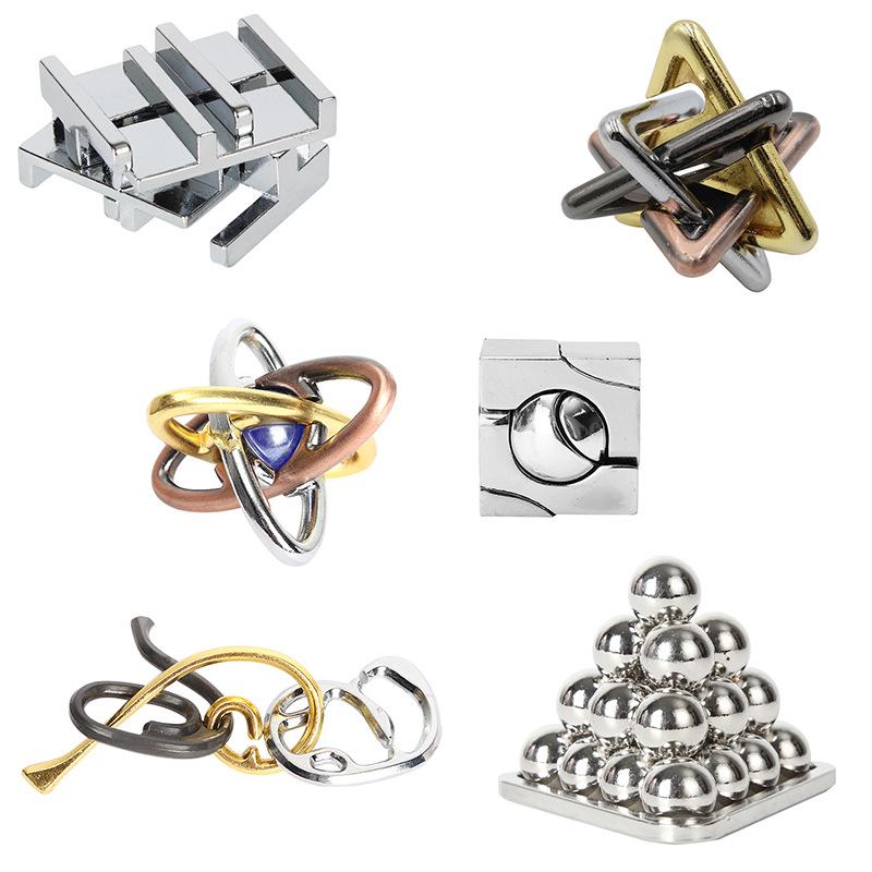Puzzle Zinc Alloy Intelligence Unlocking Ring Unlocking Set, Nine-Link Educational Toy, Kong Ming Luban Lock Mechanism Box