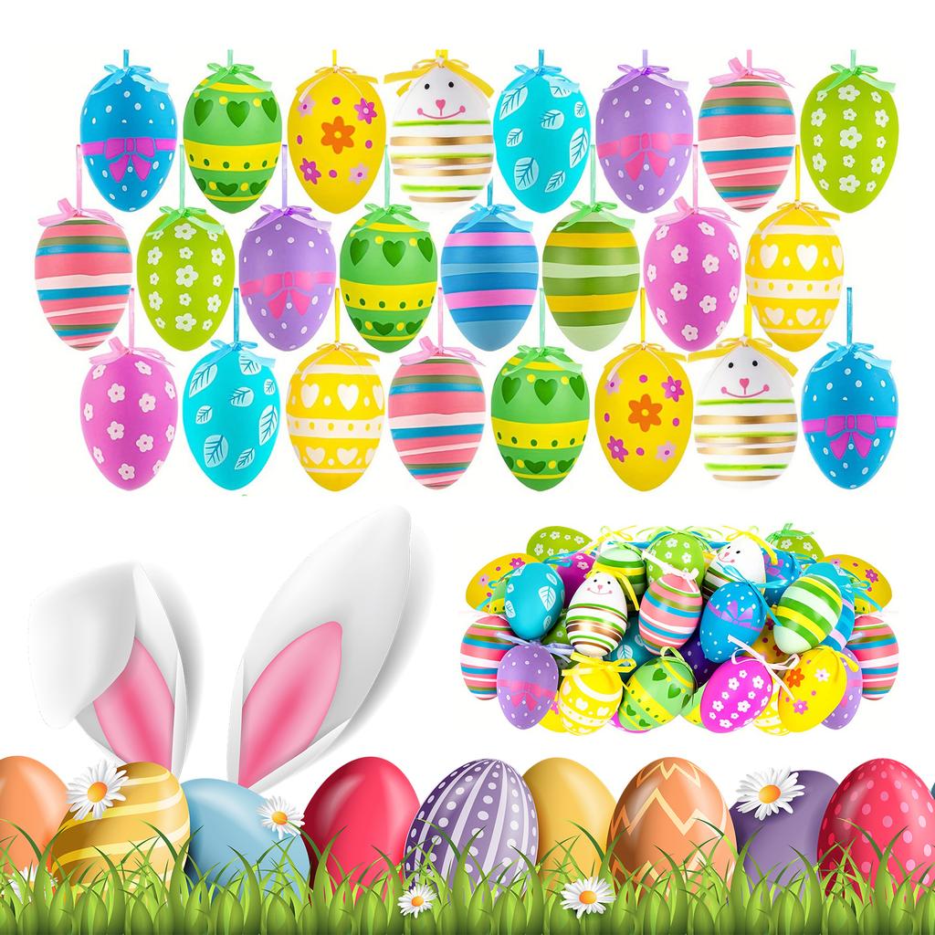 Easter Hanging Eggs Colorful Easter Egg Hanging Ornaments Decor Hand Painted Ball DIY Crafts Tree Ornaments Easter Decorations