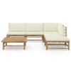 6 Piece Garden Lounge Set with Cream Colored Cushions Bamboo