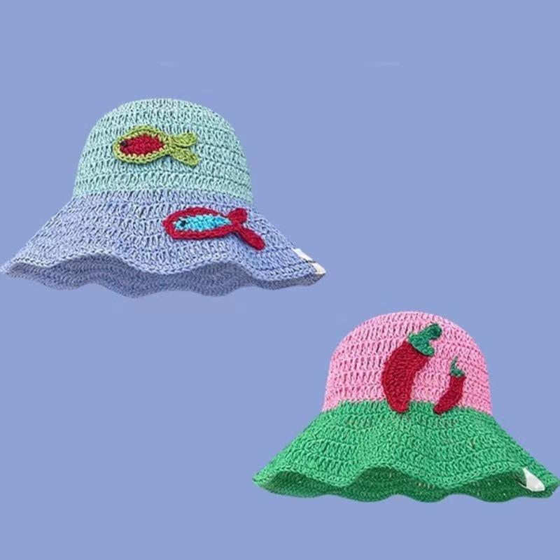 Breathable Bucket Hat for Women Fisherman Hat with Contrast Color Elegant Straw Hat Lady Foldable Floppy Hat for Travel