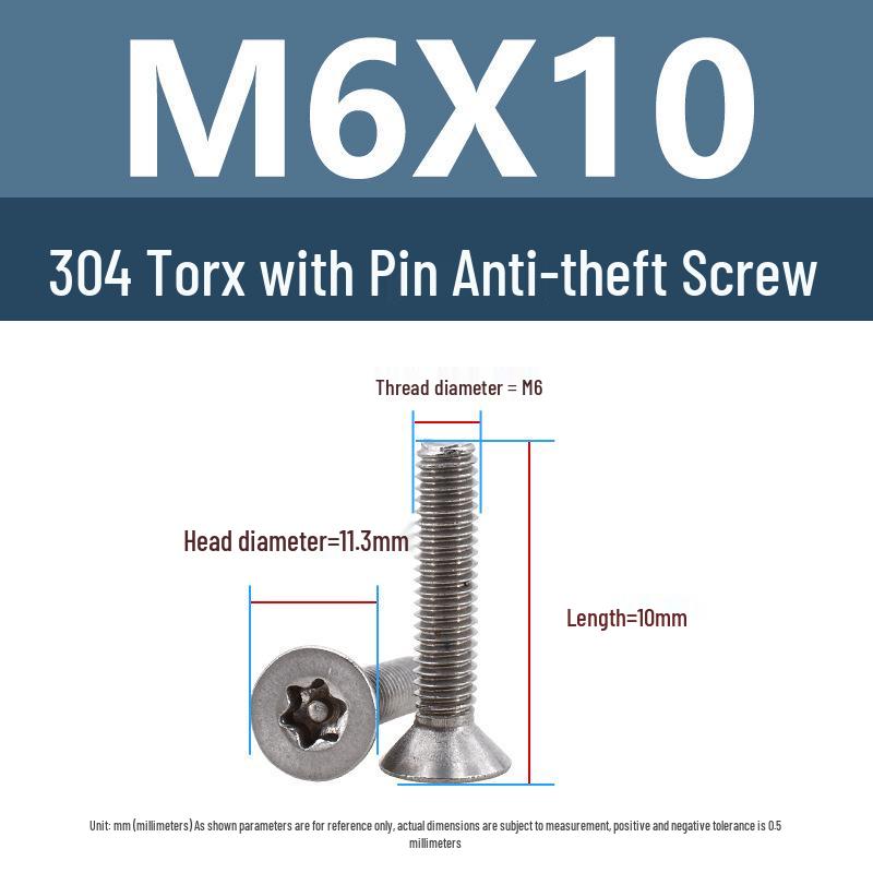 Yigu 304 Tamper-Proof Countersunk Torx Pin Screws, M2-M8, Flat Head, Anti-Removal