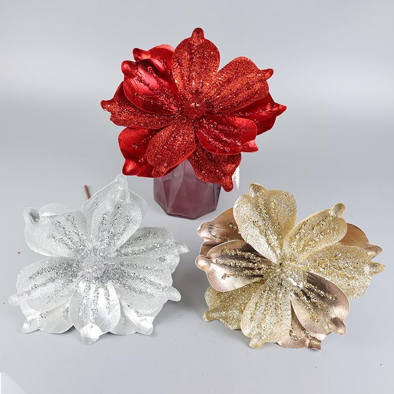 Aranjament Floral de Crăciun Strălucitor de 23 cm cu Ramuri din PVC pentru Decor de Sărbători