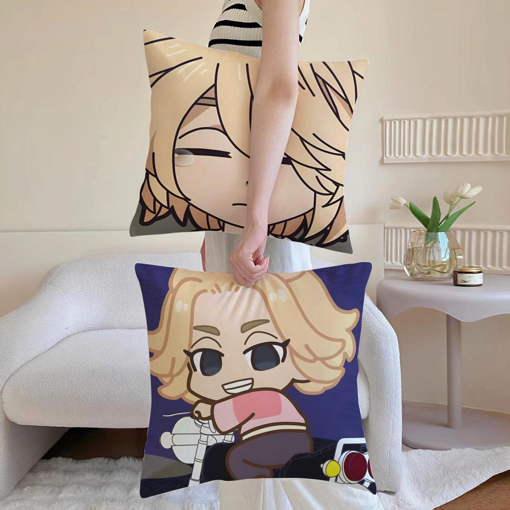 Anime Intense Tokyo Revengers Mikey Cushion Cover Pillowcase Short Plush Invisible Zipper Room Sofa Cushion Cover