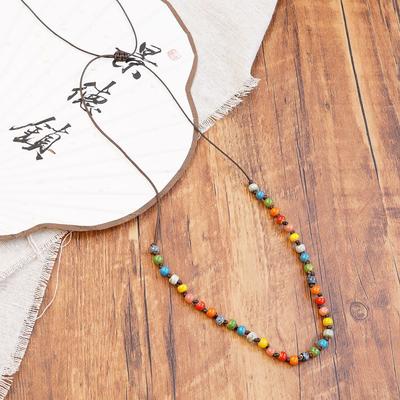 Ethnic Style Colored Ceramic Beaded Necklace Women's New Chinese Style Niche Literary and Artistic Weaving Long Sweater Chain Exotic Accessories