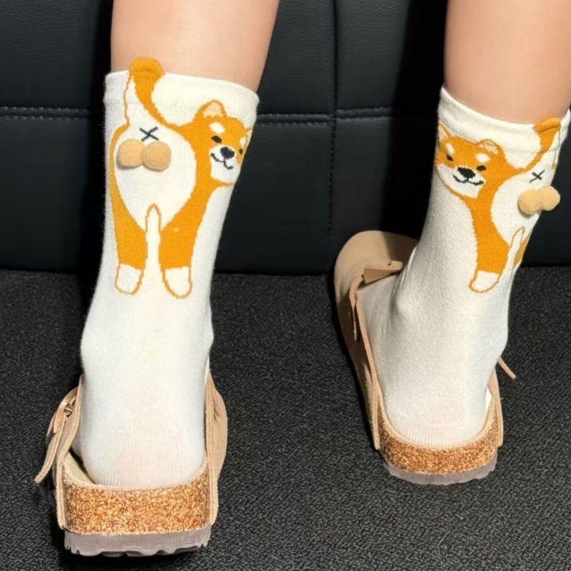 Whimsical 3D Dog Egg Sock Abstract Puppy Pattern Breathable Comfortable Unisex Crew Length for Casual Wear Party Gift All Season