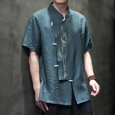 2025 Herren Hemden im chinesischen Stil Herren Kurzarmhemd Sommer Herren Bambusblatt Hemd Herren Baumwolle Trendige Lockere Vintage Oberteile