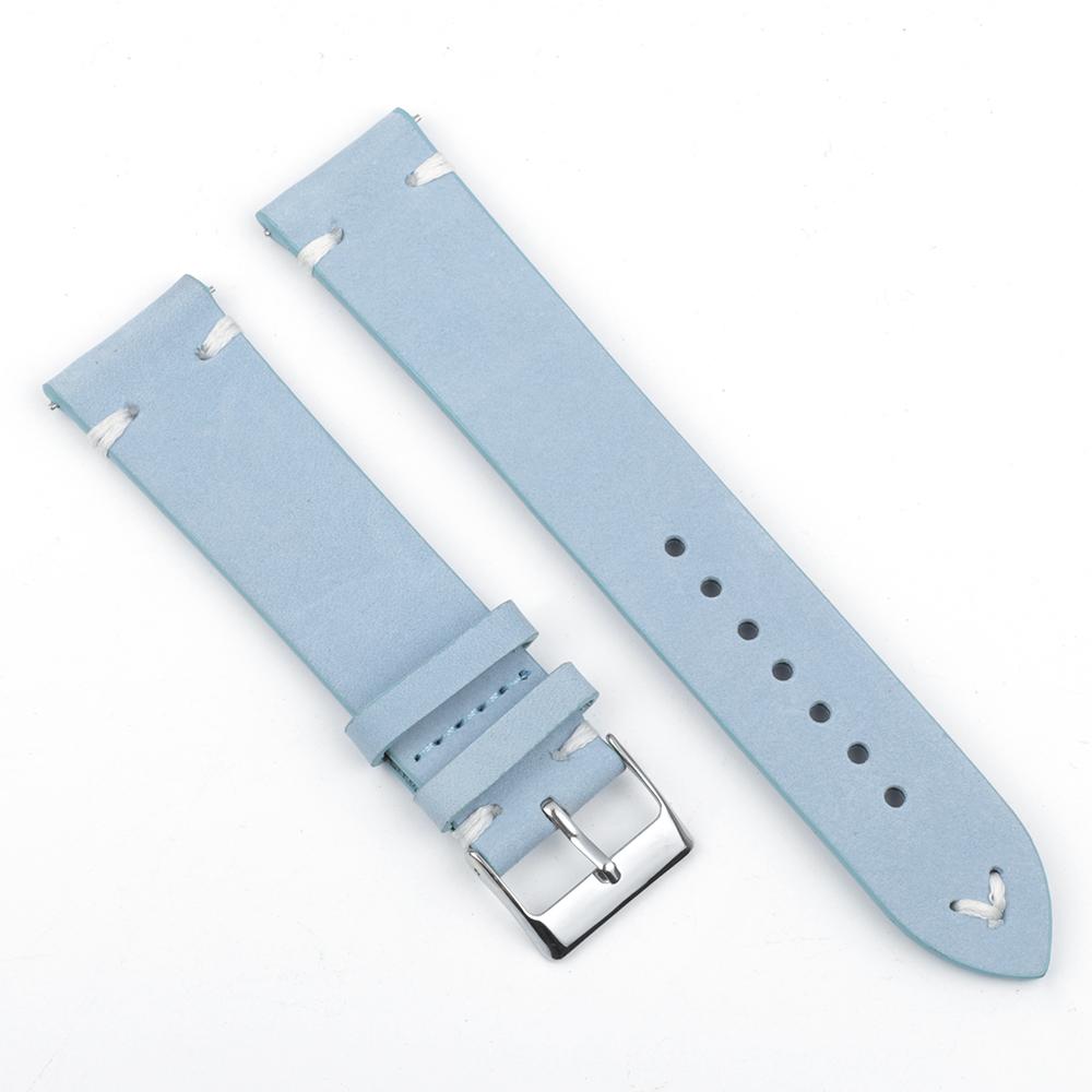 

LightBlue Suede Leather Watch Band 18mm 20mm 22mm 24mm Handmade Stitching Watch Strap Replacement Wristband Men Women Watch Belt 24mm