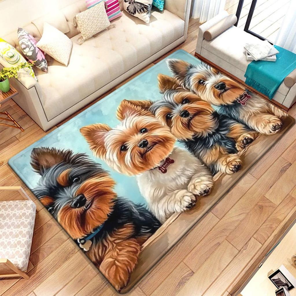 Cute Dog Print Area Rug Carpet Pet Lover Puppy Animal Theme Mat Living Room Decor Washable Dog Family Photo Rug Idea for Home