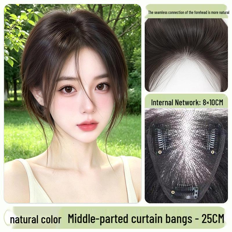 Women's Real Hair Wig Pieces - Human Hair Top Hairpiece with Fake Bangs