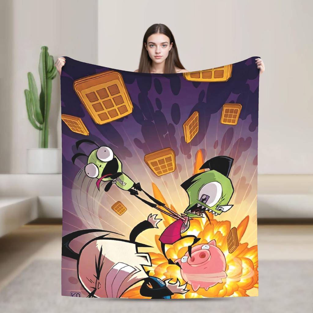 Invader Zim Movie Blanket Soft Warm Street Trend Plush Throw Blanket For Couch Chair Sofa Bed Travel Flannel Bedspread Bed Cover