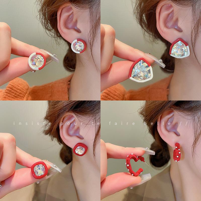 French Burgundy Love Petal Fringed Earrings Niche Fashion Trendy Stud Earrings Earrings Women