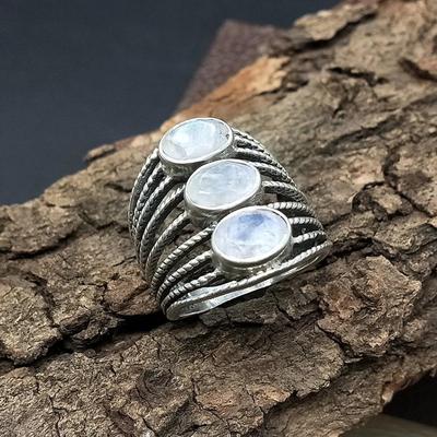 Moonstone Gemstone Solid 925 Sterling Silver Statement Engagement Gift Women Big Huge Ring Jewelry
