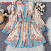 Bohemian Floral Dress With 3d Pattern And Lantern Sleeves For Casual And Beach Wear