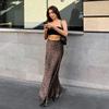 Women's Vintage Leopard Print Maxi Skirt High Waist Draped Bodycon Mermaid Long Skirt European Y2K Club Casual Bottoms
