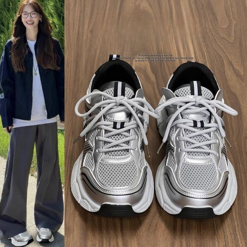 

Популярные малиново-пурпурные кроссовки для папы женские 2024 новые ins универсальные студенческие школьные платформенные спортивные повседневные туфли 40 серебряный