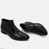 Autumn and winter British Chelsea leather boots men's velvet zipper leather boots pointed high-top leather shoes
