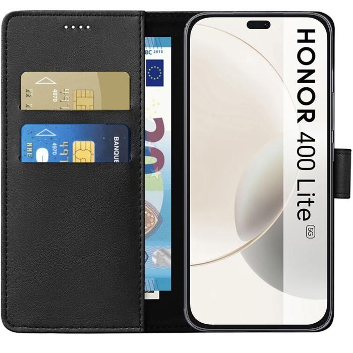 Coque - Phonillico® - Honor 400 Lite 5G - Portefeuille Noir - Semi-rigide - Aimanté