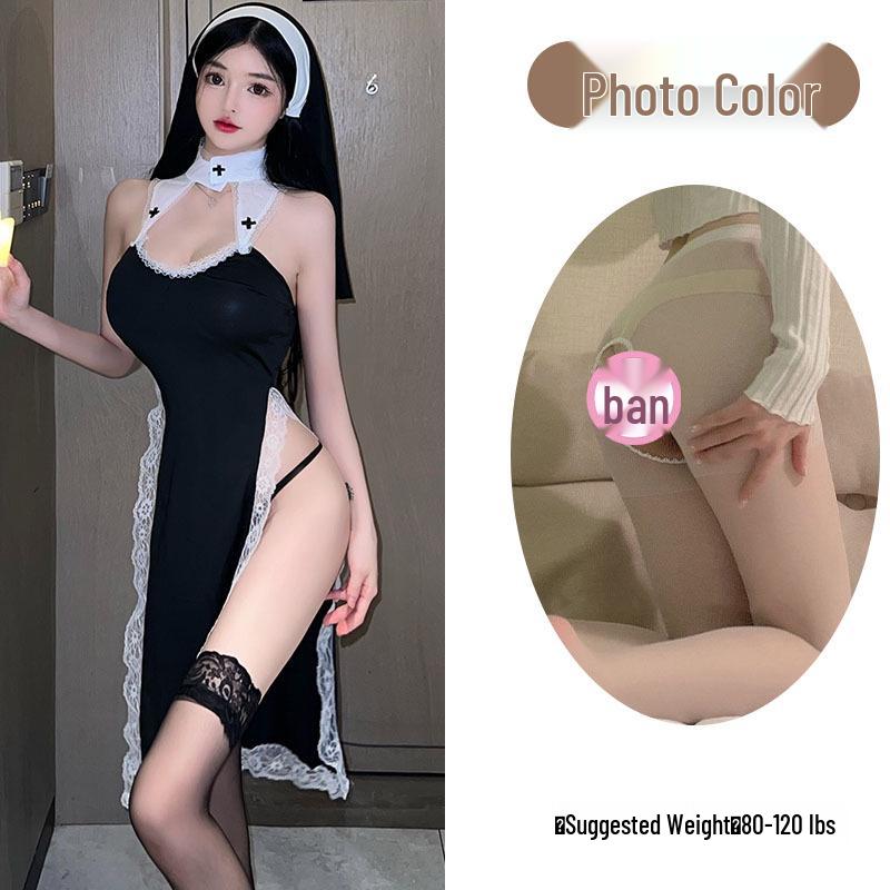 Love As Lingerie: Sexy High Slit Lace Nun Cosplay Set