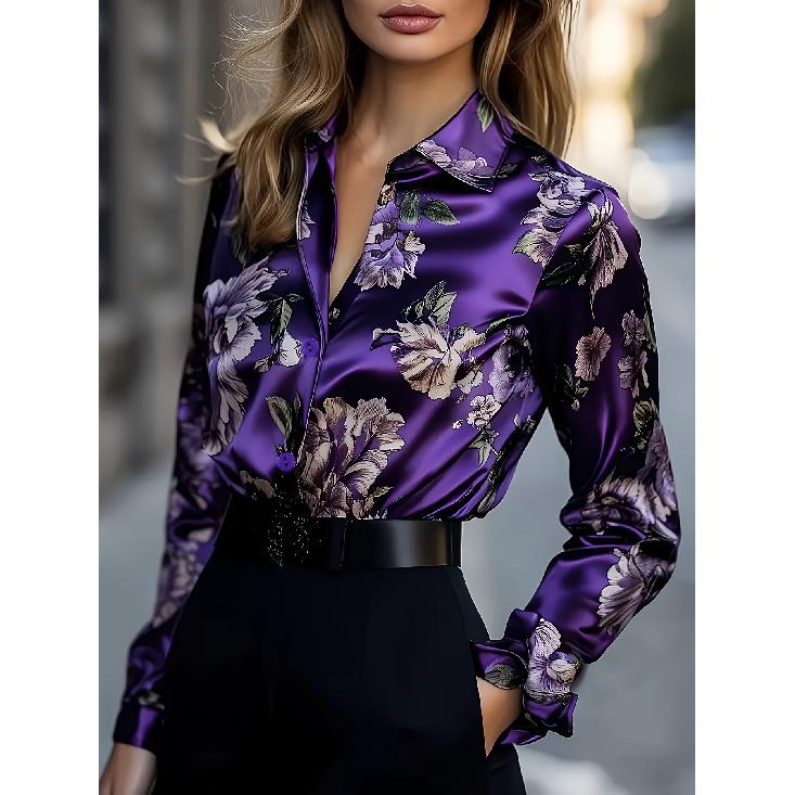 Neues europäisches und amerikanisches grenzüberschreitendes Vintage-Satin-Langarmhemd für Damen, elegant und bequem