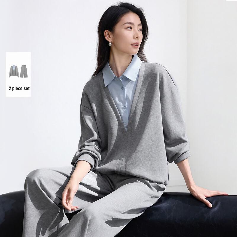 IHIMI Women s Faux Two-Piece Hoodie & Pants Set M