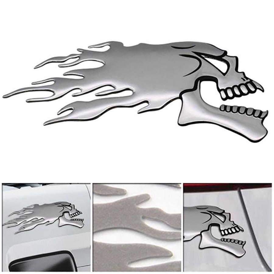 New 6x14cm Pair Skull Head Flame Style Motorcycle Fuel Gas Tank Fairing Badge Decal