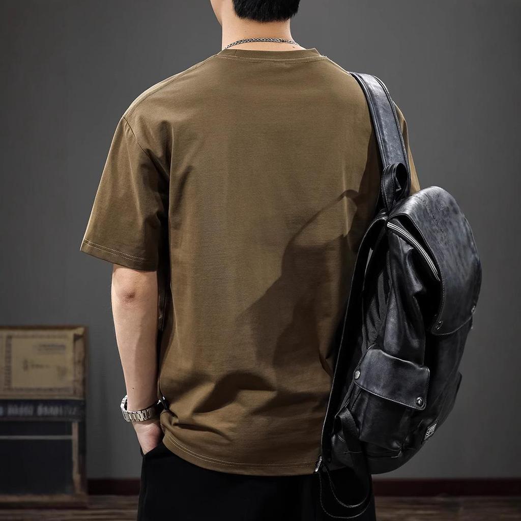 2025 Summer Men's Loose Fit Combed Cotton Ice Silk Cool Short Sleeve T-shirt - Breathable American Casual Half Sleeve Tee