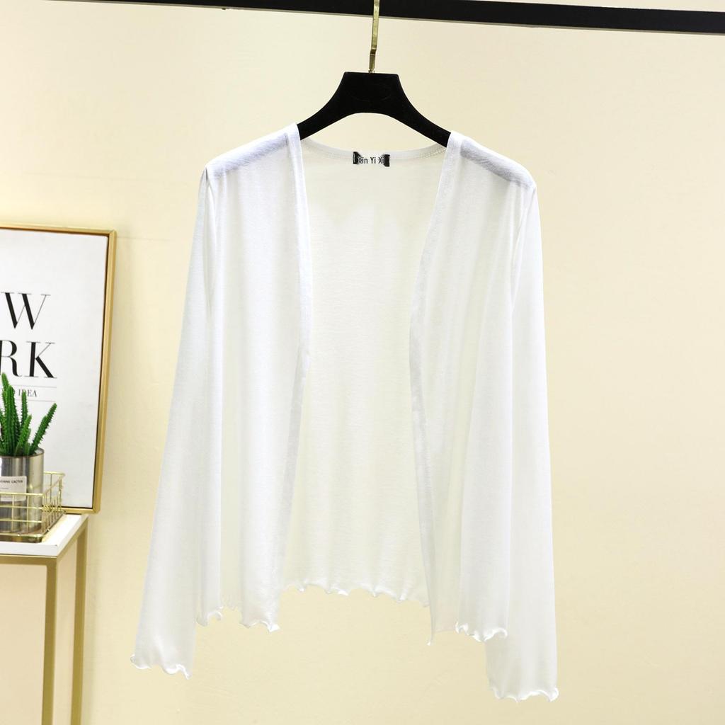 Dámský lehký kardiganový šál s dlouhým rukávem na jaro/léto 2025 - Slim pletená klimatizační bunda