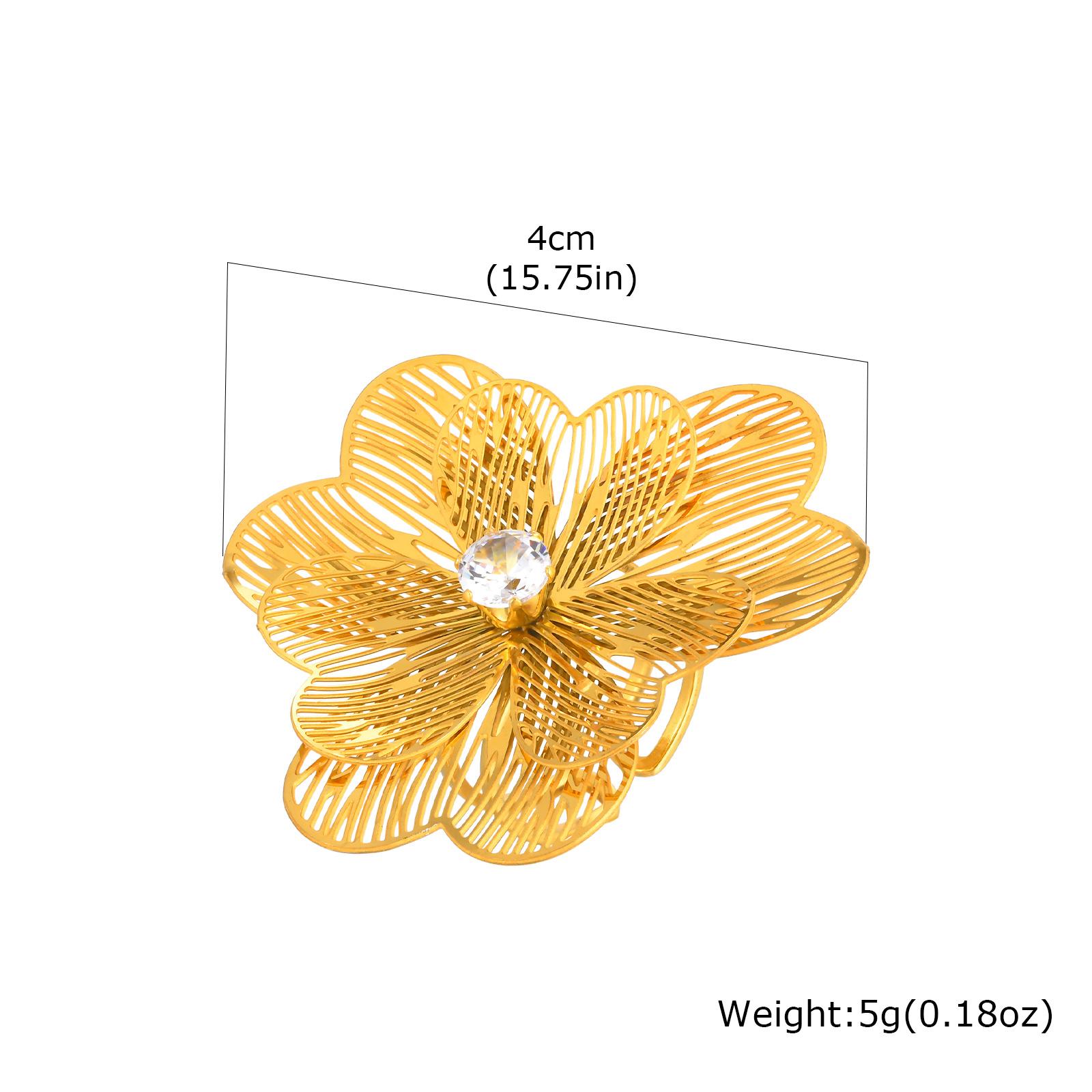 

Exaggerated Personality Design Double-Layer Flower Rings for Women, Gold Color Stainless Steel Unique Open Ring, Fashion Jewelry