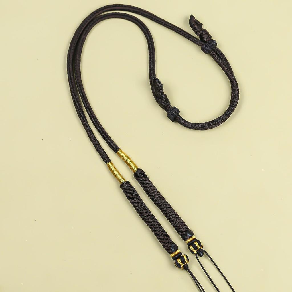 Adjustable Pendant Necklace with Handmade Woven Cord, Featuring Jadeite, Amber, Nanhong, and Hetian Jade Stones.