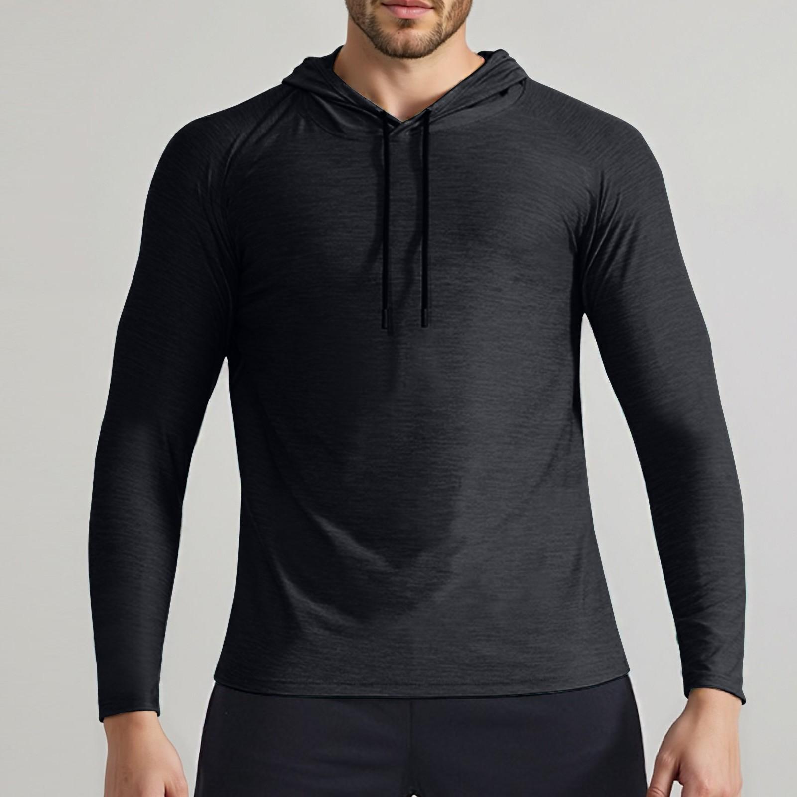 

Мужская спортивная сетчатая быстросохнущая рубашка с длинными рукавами и капюшоном M чёрный