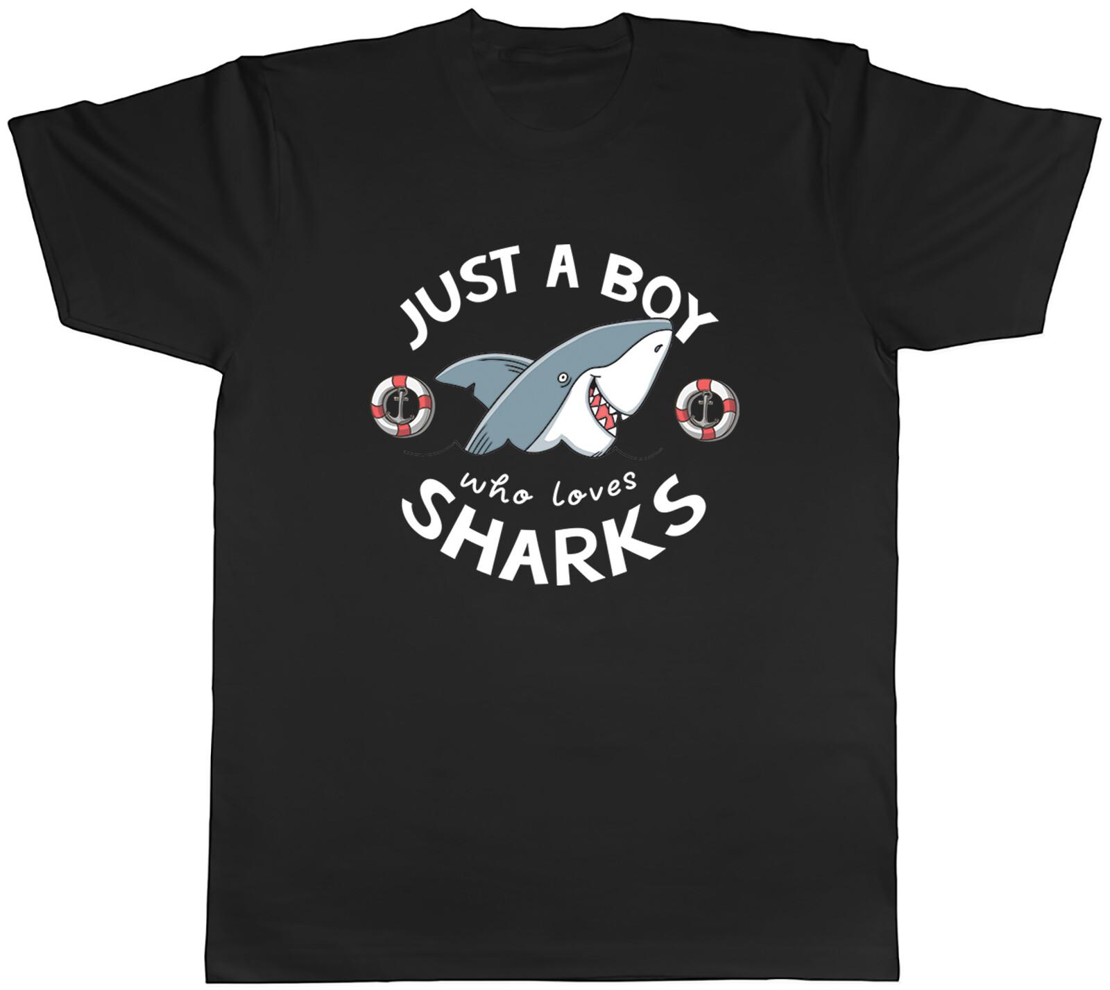 Boy Who Loves Sharks Mens T-Shirt Sea Fish Ocean Tee Gift M