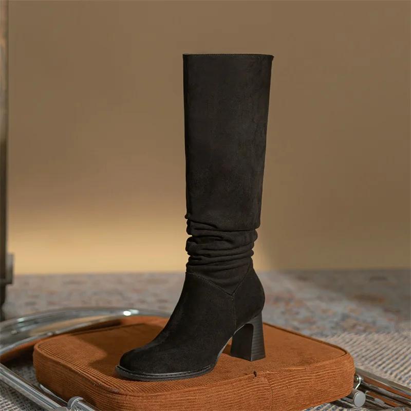 Women Long Boots Sexy High Heels Suede Lace Up Over The Knee Boots Autumn Winter Warm Shoes Female Slim Thigh High Boots Party