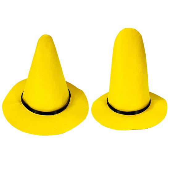 Halloweenowy Kapelusz Czarownicy Szpiczasty Żółty Filcowy Kapelusz Czarodzieja z Szerokim Rondem Przebranie