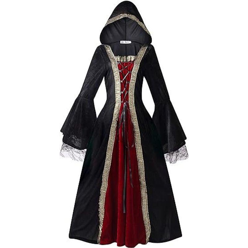 

European and American Style Women Medieval Artsy Renaissance plus Size Medieval Role Play Dress Dress Female Black and Red XL