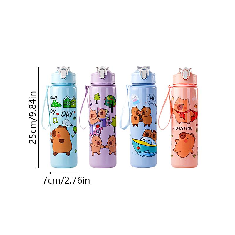 Sticlă de apă Capibara 750 ml Etanșă Drăguță Sticlă de băut cu pai și curea de transport pentru camping în aer liber, sport și fitness Fără BPA