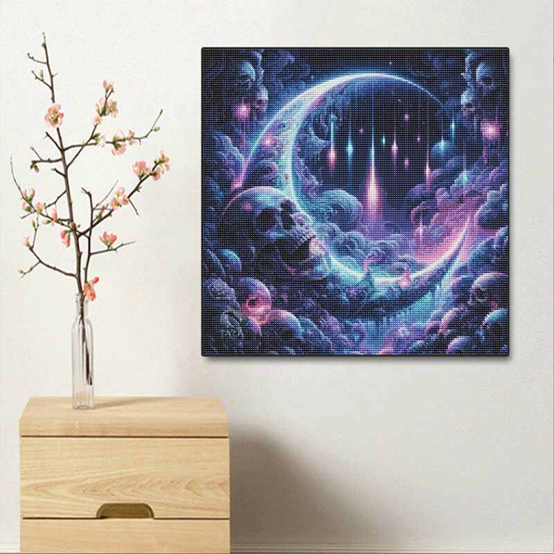 Diamond Painting Kit Glowing Moon Celestial Galaxy Pattern DIY Full Drill Canvas Art Relaxing Handmade Gift for Craft Lovers