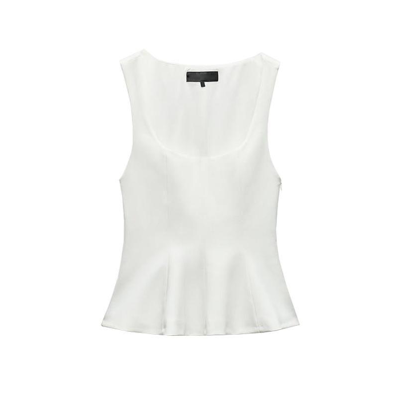 Spring New Women's Clothing Sleeveless Square Collar Cropped Short Skirt Hem Stretch Comfortable Top 2180011