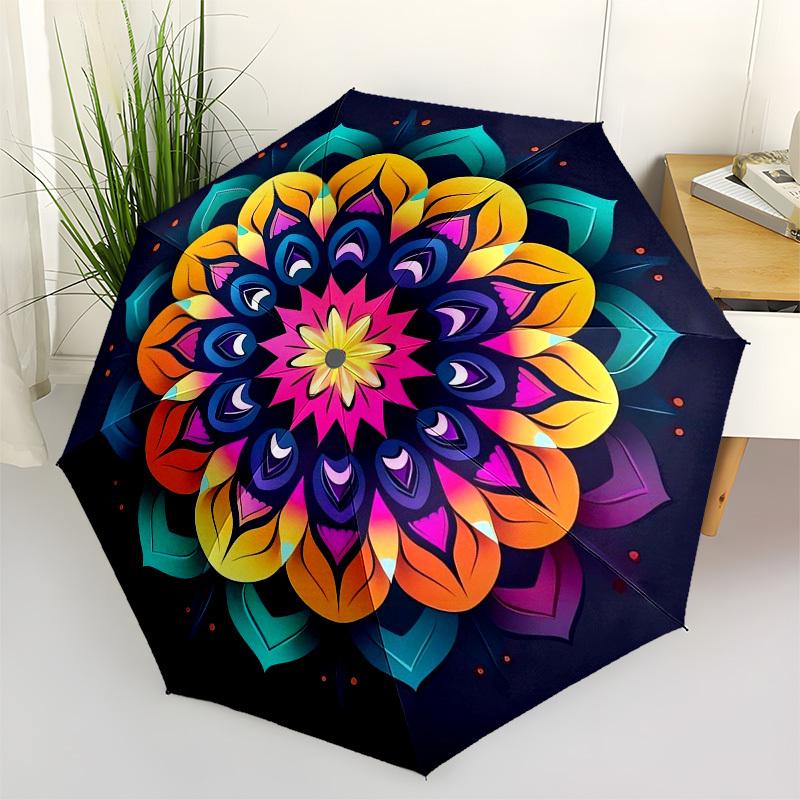 1pc Colorful Mandala Pattern Umbrella with Plastic Handle,Vibrant Cartoon Pattern,Multi-functional UmbrellaPT079