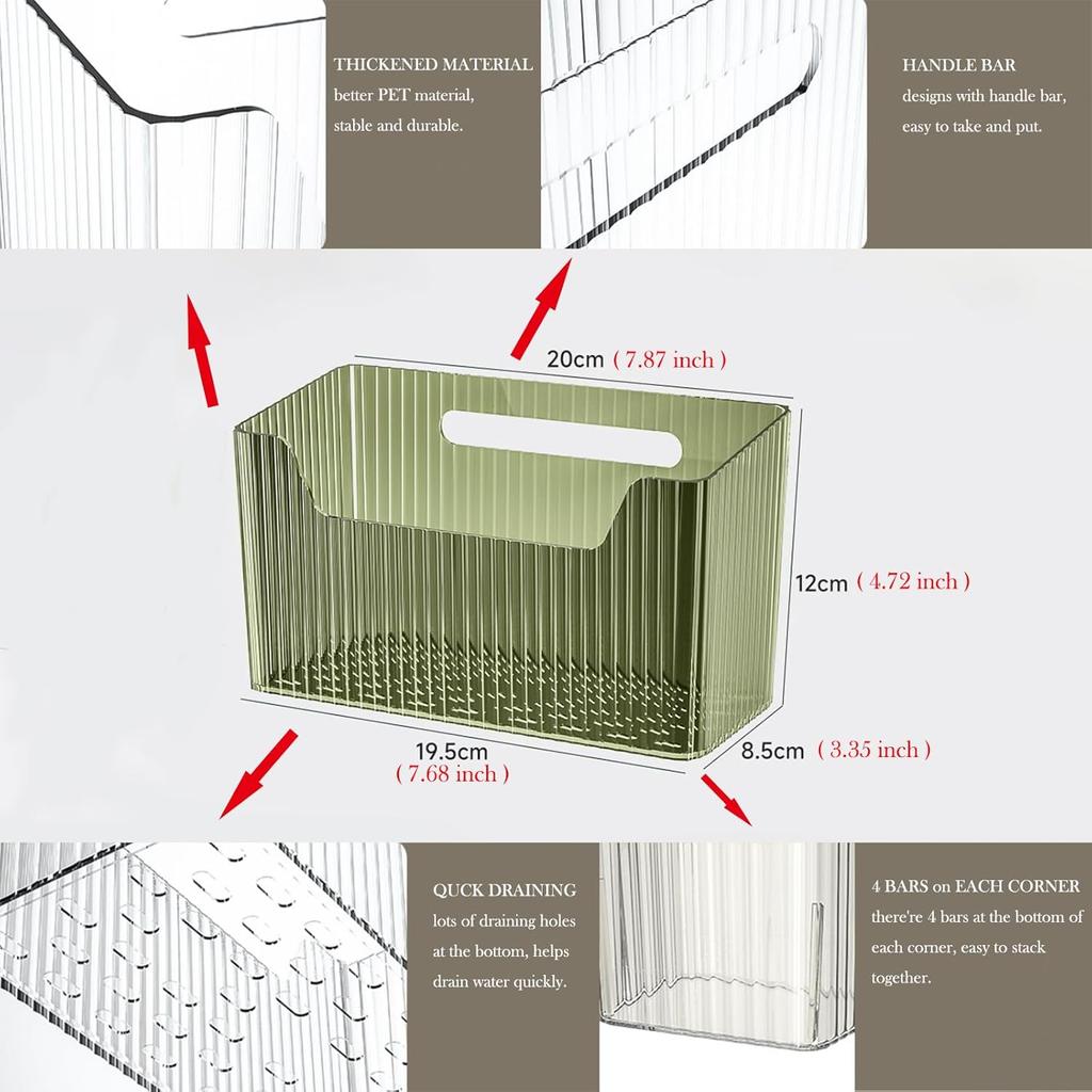 Set Of 2 Storage Organizer Bins Wall Mounted Shower Basket, Shower Caddy Stackable Clear Plastic Makeup Organizer Adhesive Hanging Bin for Bathroom,