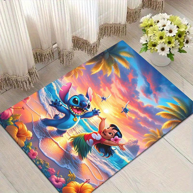 1pc Disney Lilo and Stitch Pattern Carpet Area Rug Non-slip Carpet Hand Washable Floor Mat Suitable For Living Room Bedroom Home Decor