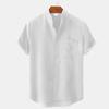 Men's Summer Solid Color Short Sleeve Cotton Linen Shirt Standing Collar Casual Wearable Tops
