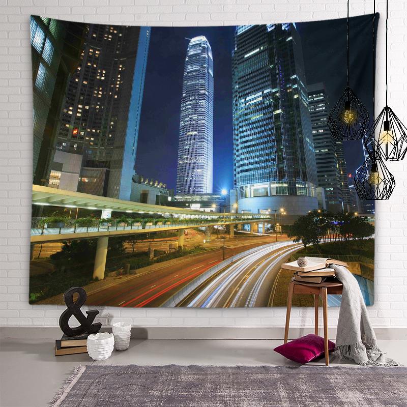 Ästhetischer Wandteppich mit Stadtnachtbeleuchtung, malerischer Architekturstadt-Wandteppich für Wohnzimmer, Schlafzimmer, Zimmer, Heimdekoration