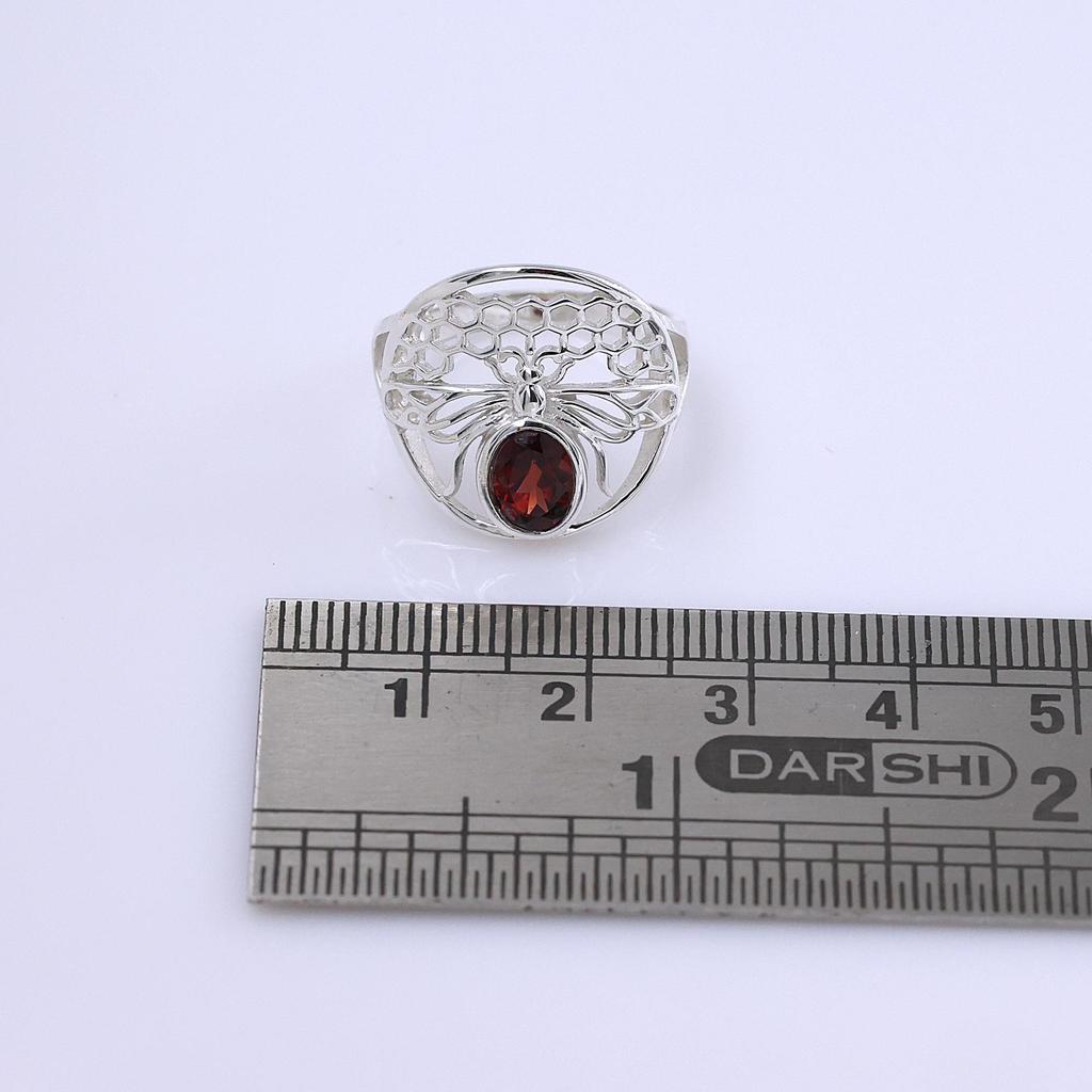 Honey Bee Garnet Silver Ring 925 Sterling Silver Jewelry Handmade Ring