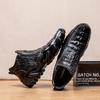 Men's Stylish High-Top Casual Shoes, Crocodile Embossed Cowhide Leather, Easy-Use Metal Zipper, Durable&Fashionable for Leisure