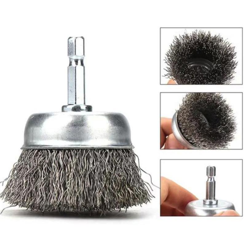 Hex Shank Steel Wire Wheel Brush Ideal For Metal Rusts Removal And Welding Spots Cleaning Tool 1/4Inch Hexagonal Handle