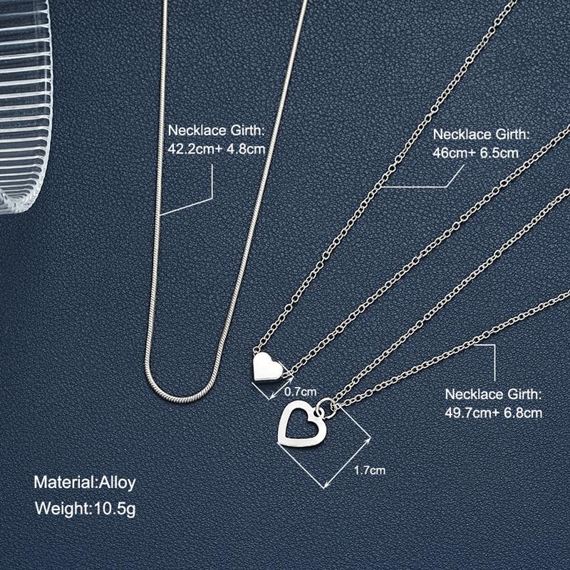 Silver Color Double Love Pendant Multi-layer Necklace For Women Three-piece Set Fashion Daily Accessory Jewelry Birthday Gifts