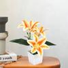 Artificial Lily Potted Bonsai Fake Lily with Leaf Potted Plant Wedding Flower Arrangement Props Home Decoration Party Decor