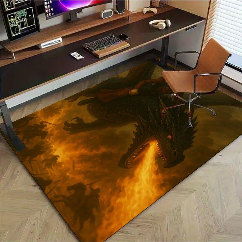 1pc Fire and Blood Office Carpet Chair Mats, Home Decor Mat Fantasy Theme Mat Durable Mat, Dragon Decor,Suitable for Fantasy Theme Lovers